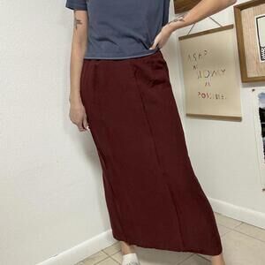 Vintage Linen Burgundy Maxi Skirt